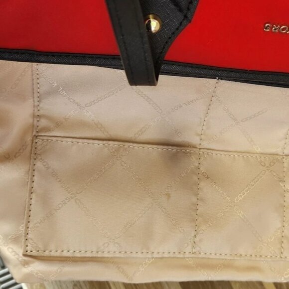 New Michael Kors Eva Top Zip Multi Pocket Small Tote Black Red NS Read - Picture 10 of 13